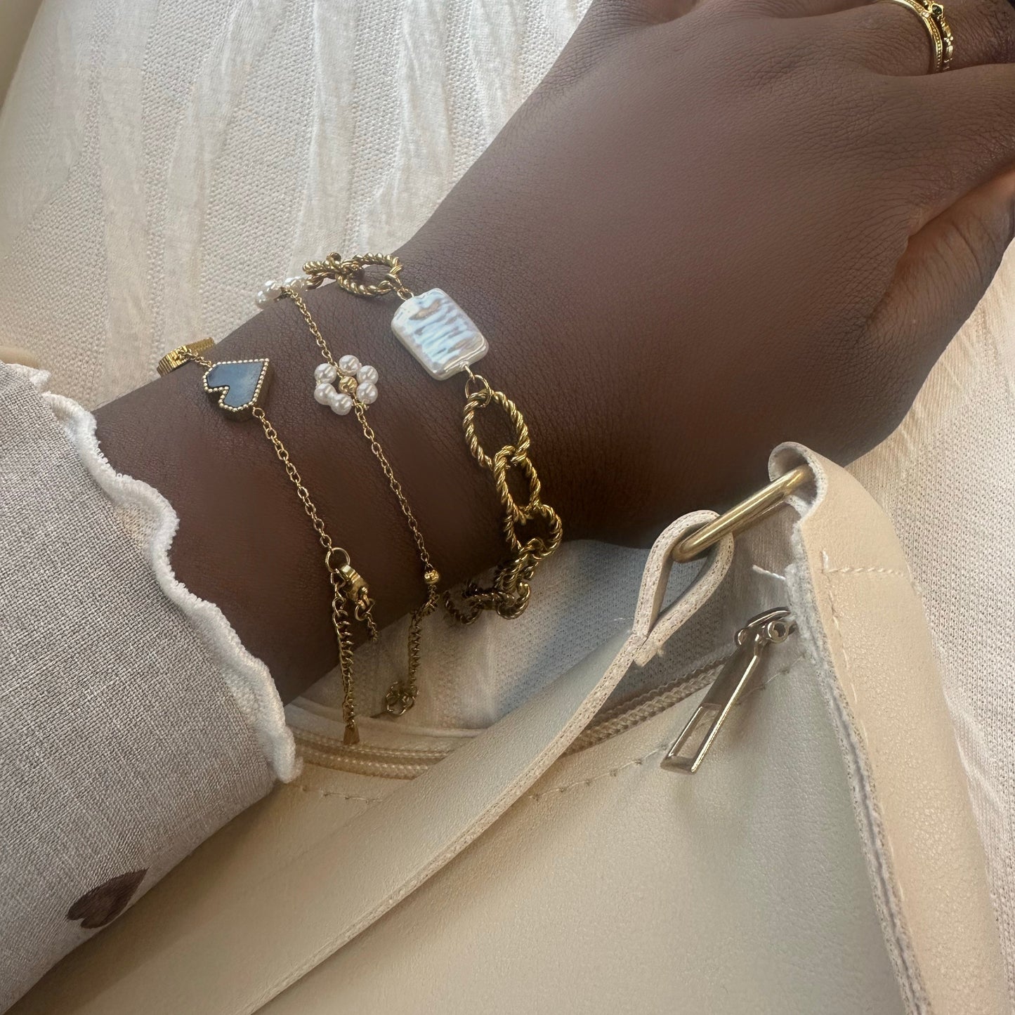 Golden Interlocked Pearl Bracelet